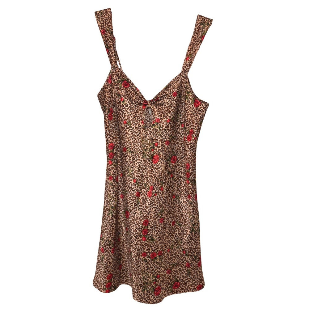Inner Most Nightgown Womens Small Leopard Floral Print 55790 Satin Chemise Brown